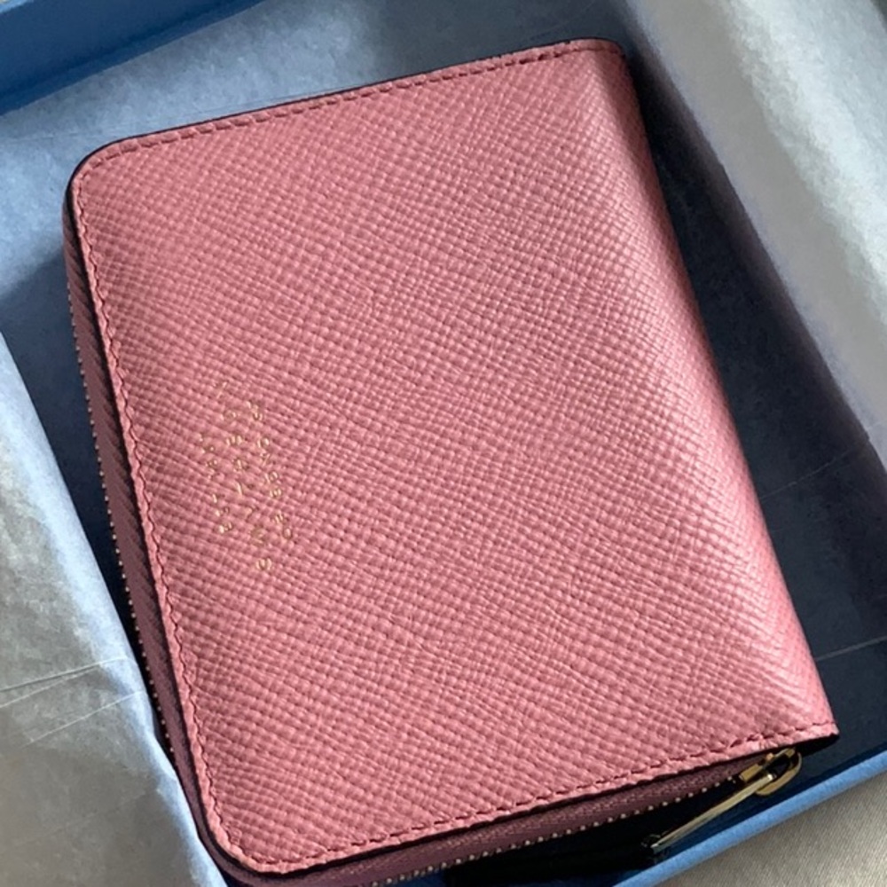 NEW Pink Smythson Panama Small Zip Around wallet PINK Smythson Card Wallet